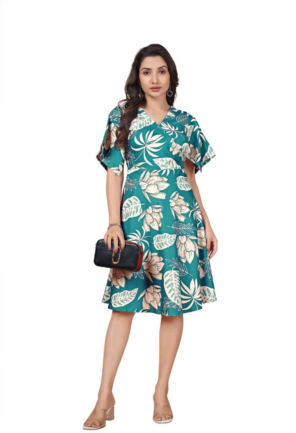 A.B.A Women Fit and Flare White Knee Length Dress