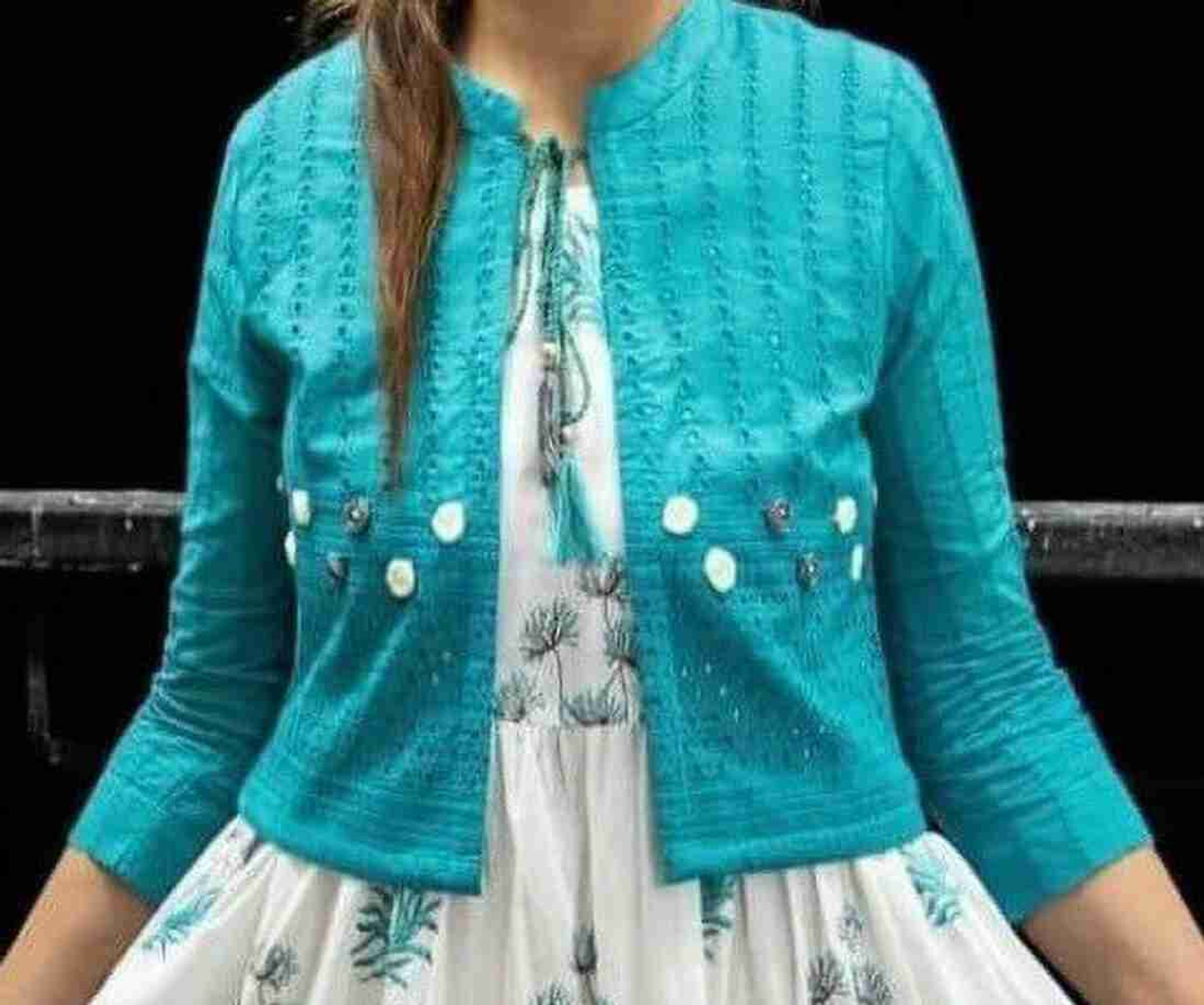 Image of VEERANSU Women Fit and Flare Light Blue, White Above Knee /Mid Thigh Length Dress