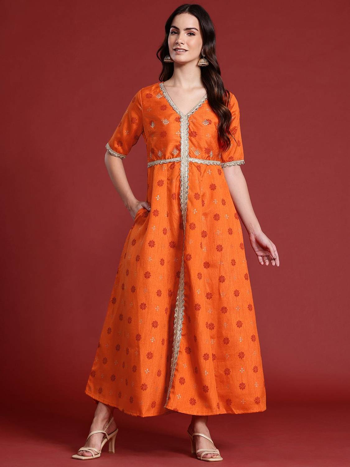 all about you Women A-line Orange Maxi/Full Length Dress