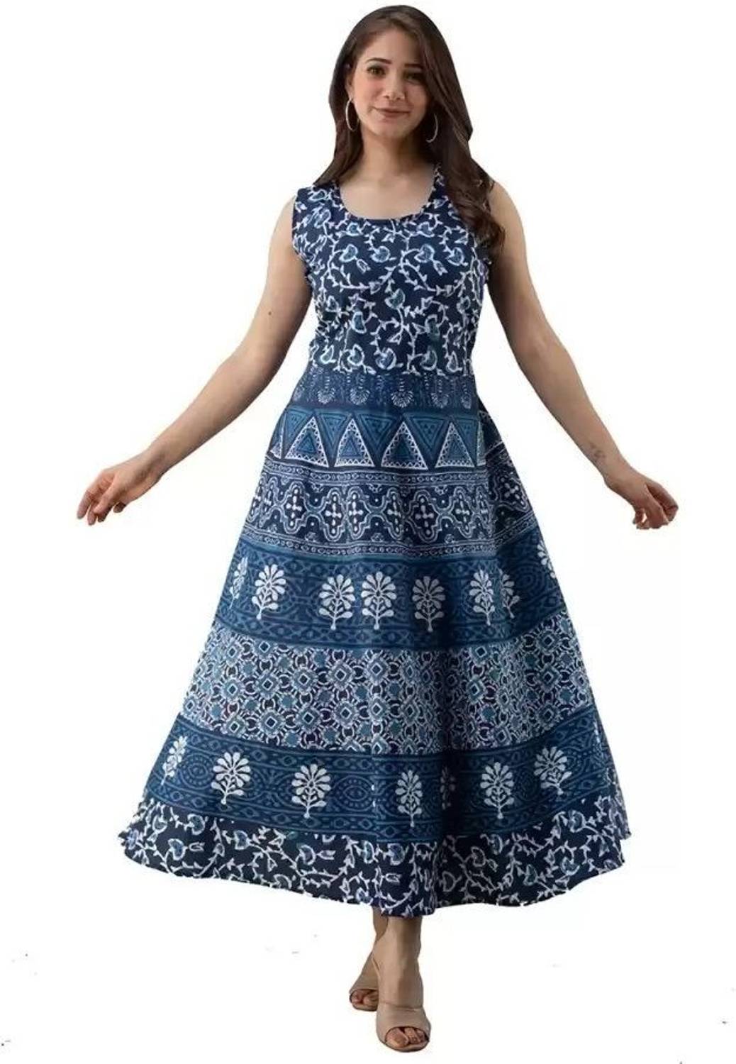 AVKIA Women A-line Dark Blue Maxi/Full Length Dress