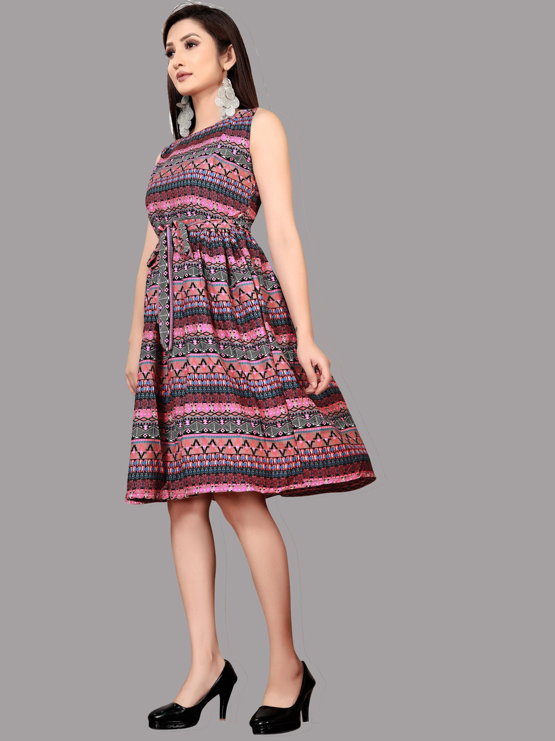 Image of tanvi creation Women Fit and Flare Multicolor Below Knee Dress