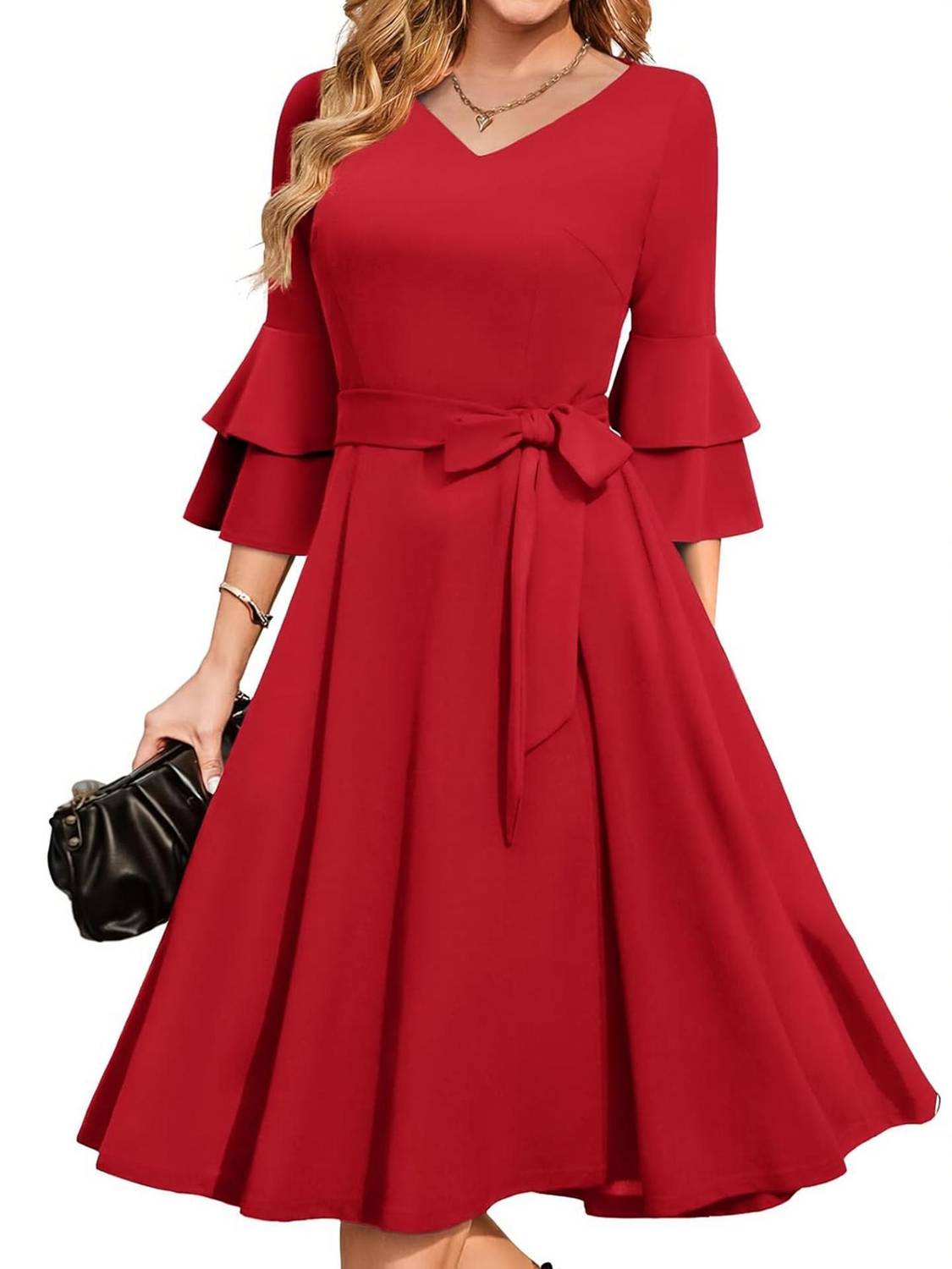 C4D Women Fit and Flare Red Midi/Calf Length Dress
