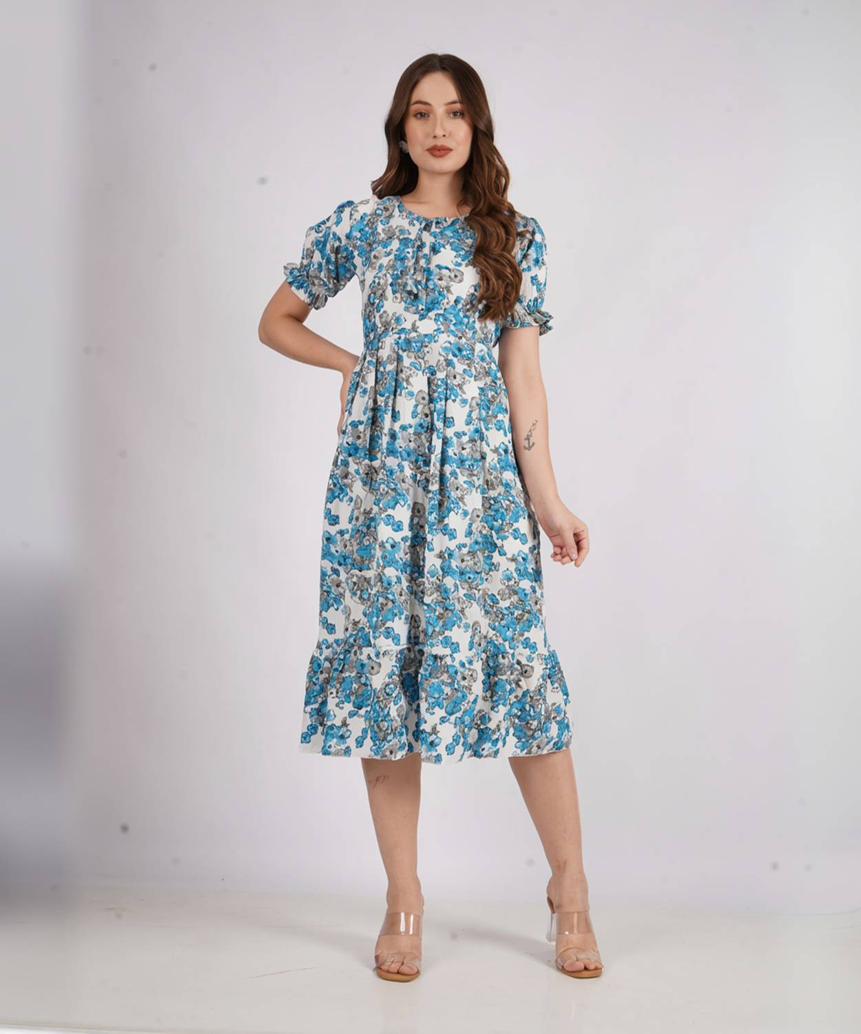 AKSHA CREATION Women Fit and Flare Dark Blue Midi/Calf Length Dress