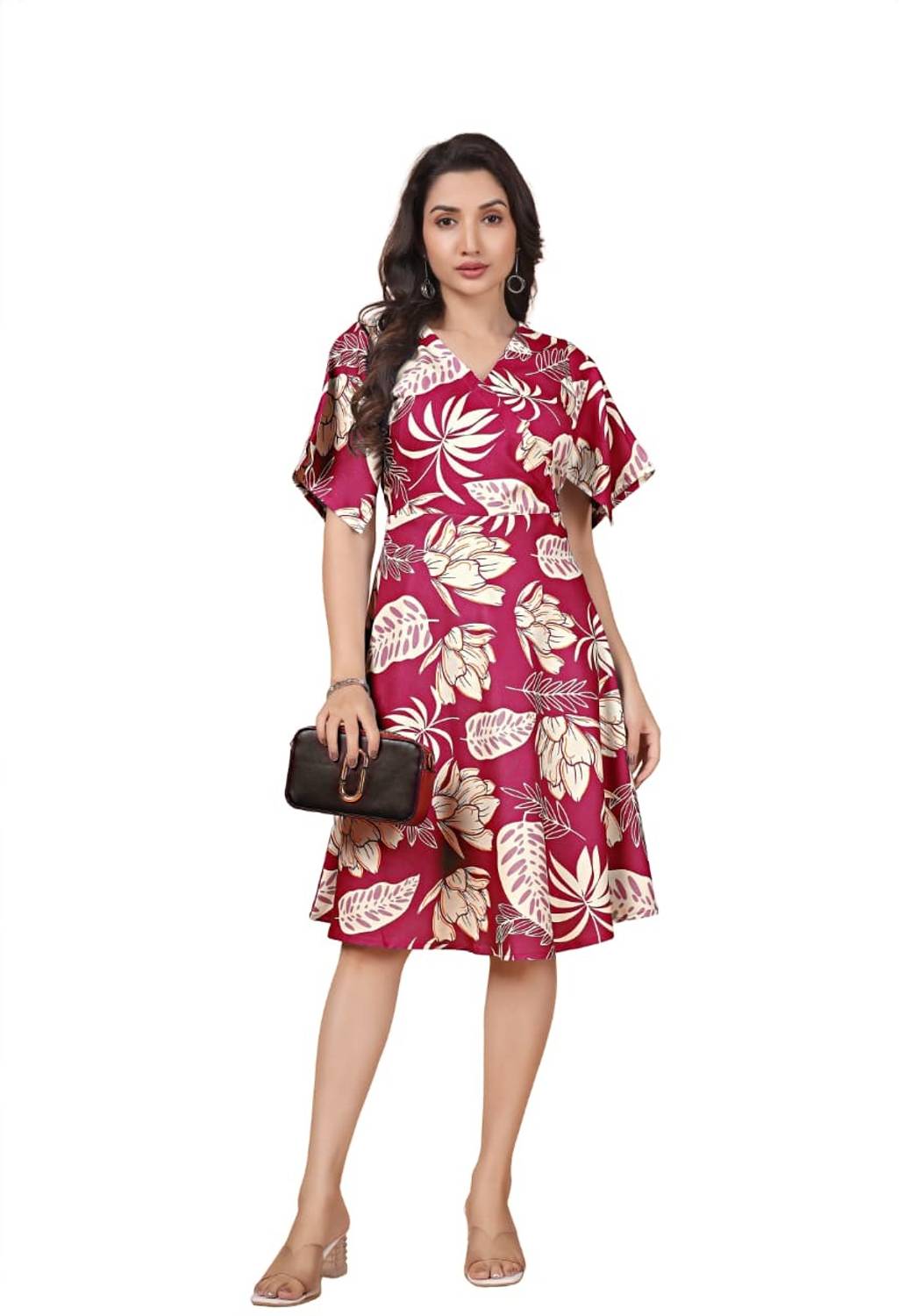 A.B.A Women Fit and Flare White Knee Length Dress