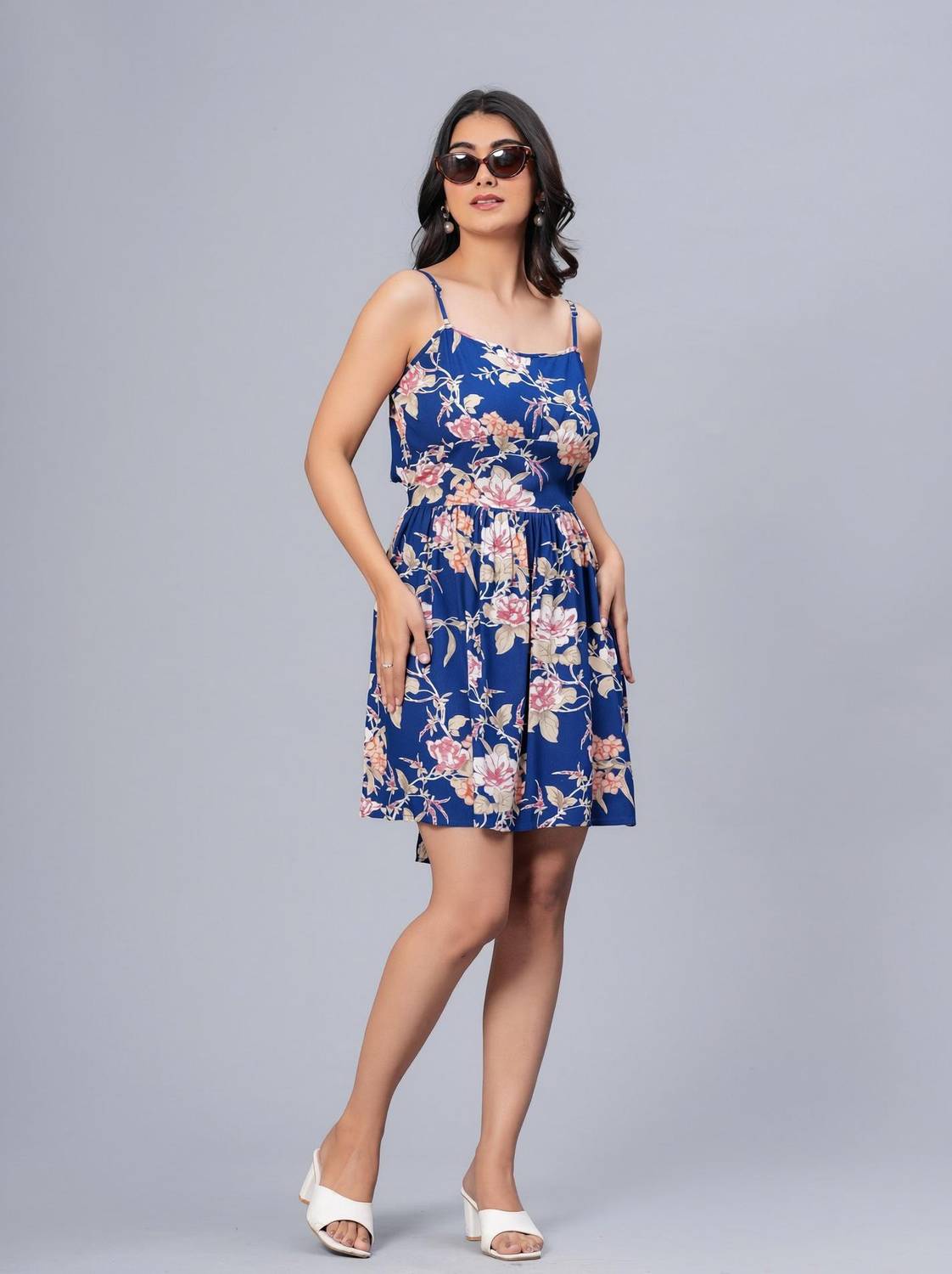 CTMTEX Women Fit and Flare Blue Above Knee/Mid Thigh Length Dress