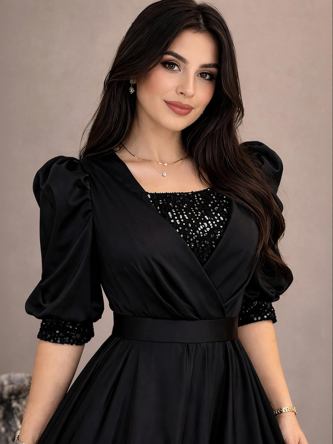 Thapnath Women Fit and Flare Black Maxi/Full Length Dress