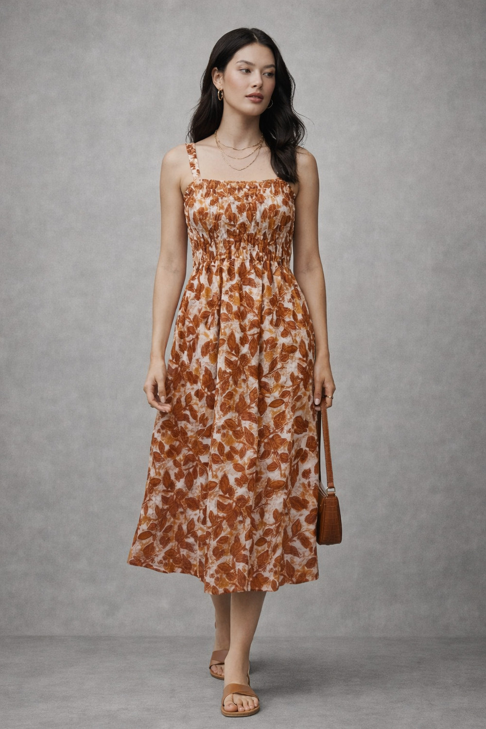 Image of JKMisti Women Fit and Flare Brown Midi /Calf Length Dress