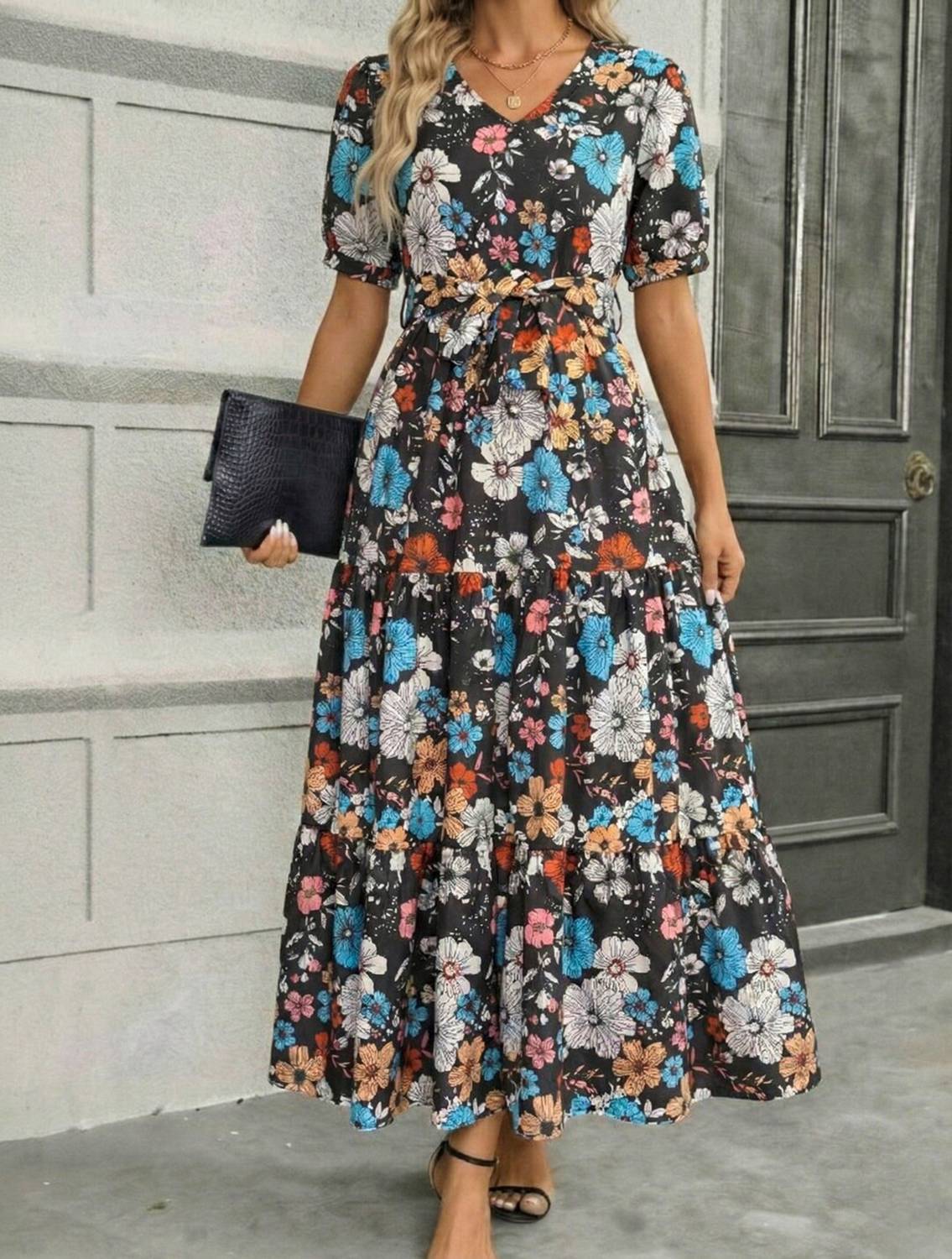 amorluxe Women Fit and Flare Multicolor Maxi/Full Length Dress