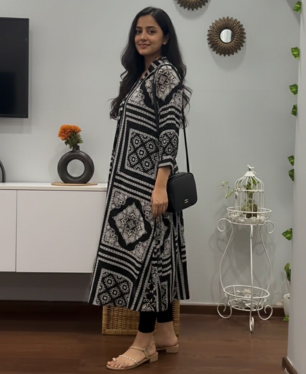 Image of Chaukas Women A-line Black Below Knee Dress
