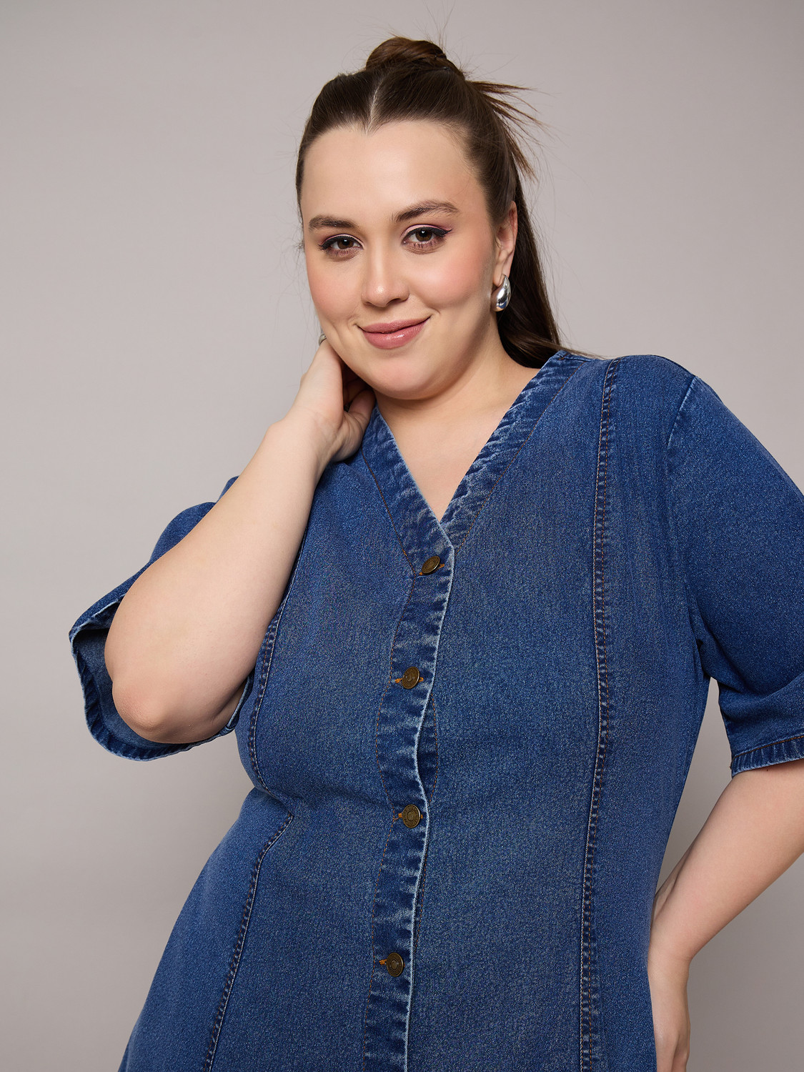 Image of SASSAFRAS Curve Women A-line Dark Blue Midi /Calf Length Dress