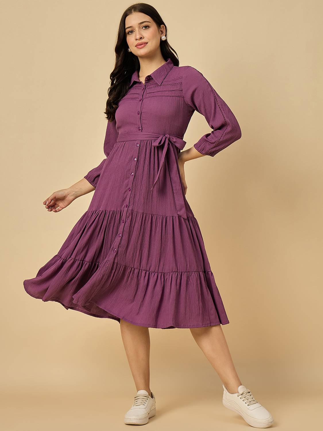 Azira Women Fit and Flare Purple Below Knee Dress