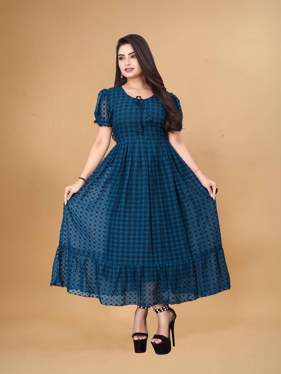 ANTRA Women Fit and Flare Blue Maxi/Full Length Dress