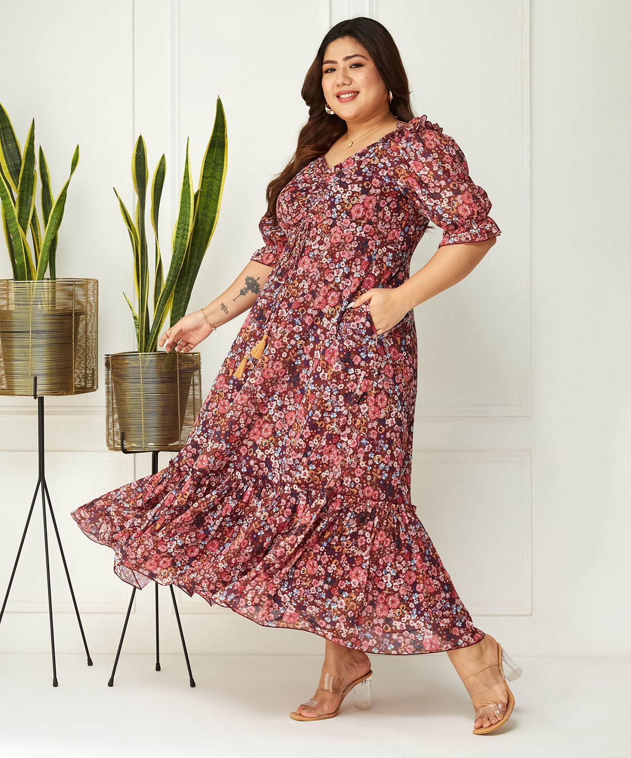 Image of Miss Chase Women Tiered Multicolor Ankle Length Dress