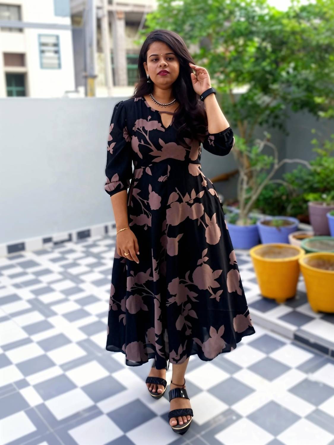 Bapa Sitaram Women A-line Black Below Knee Dress