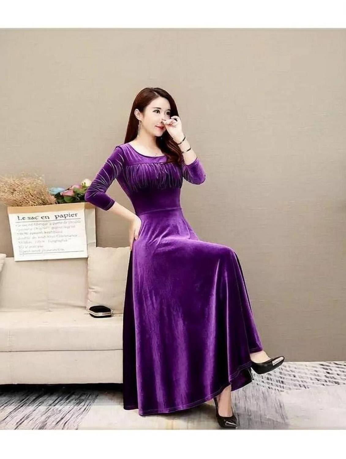 TRUE WESTIES Women A-line Purple Maxi/Full Length Dress