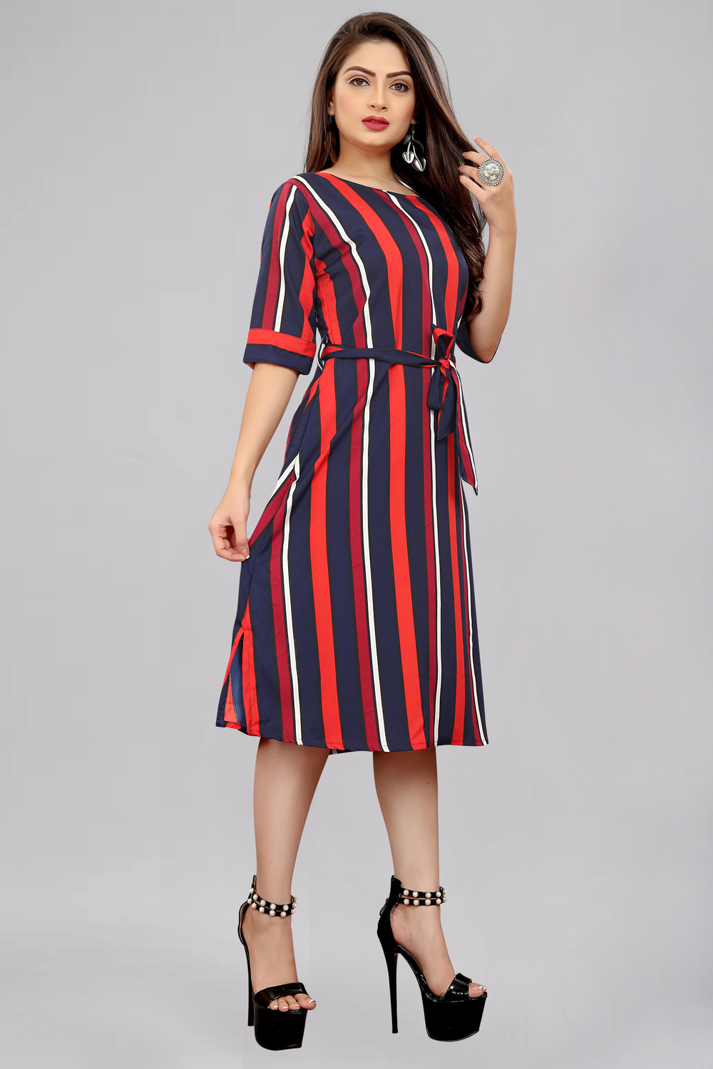 Image of tanvi creation Women Fit and Flare Red Knee Length Dress