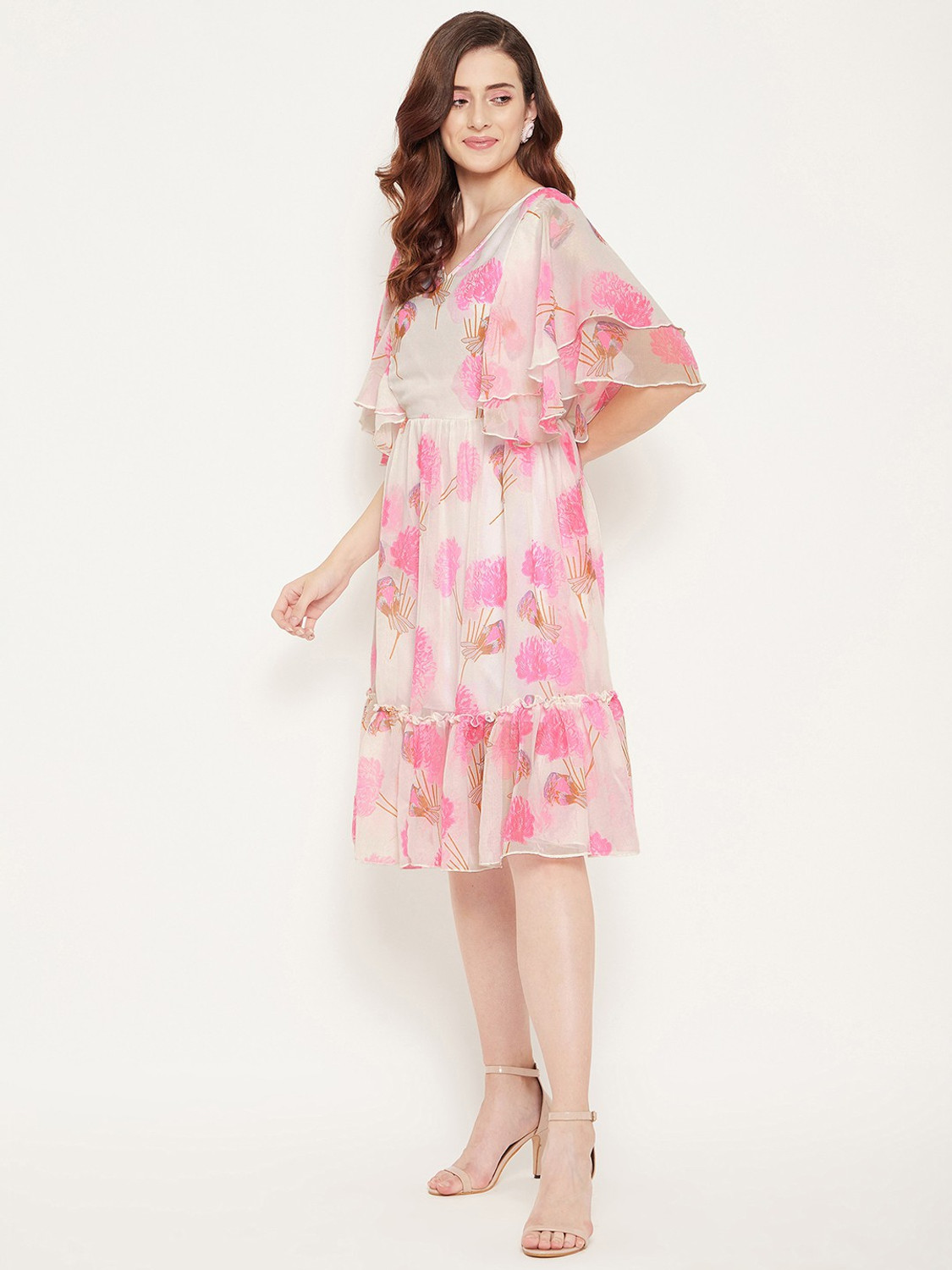 Image of BITTERLIME Women Fit and Flare White Knee Length Dress