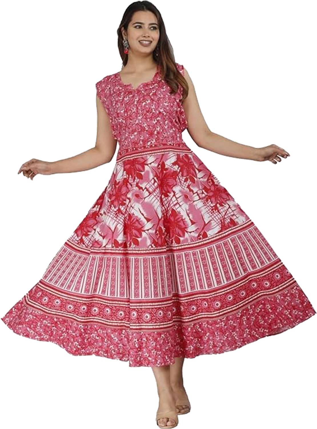 Siya Enterprises Women Fit and Flare Multicolor Maxi/Full Length Dress