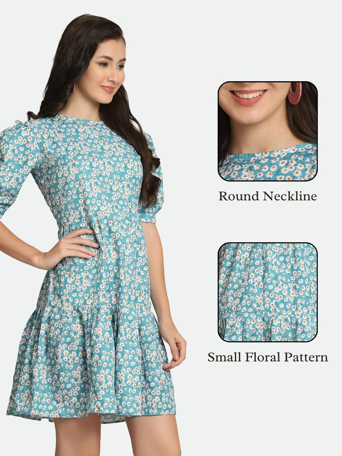 Image of Leriya Fashion Women Fit and Flare Light Blue Mini /Short Dress