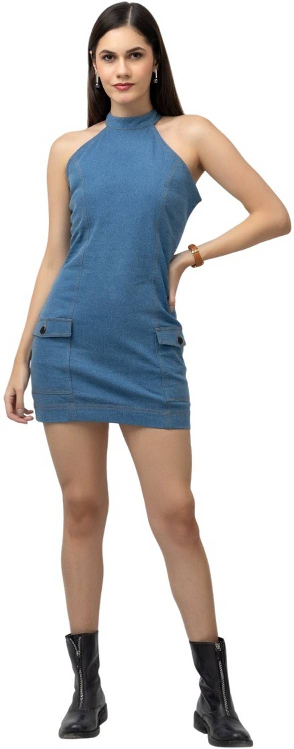 7OUNCE Women Bodycon Blue Mini/Short Dress