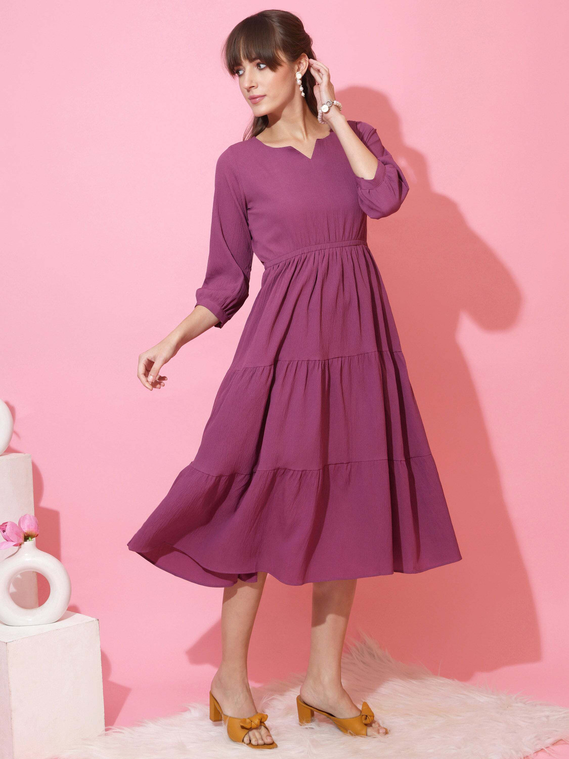 Image of Sheetal Associates Women Fit and Flare Purple Midi /Calf Length Dress