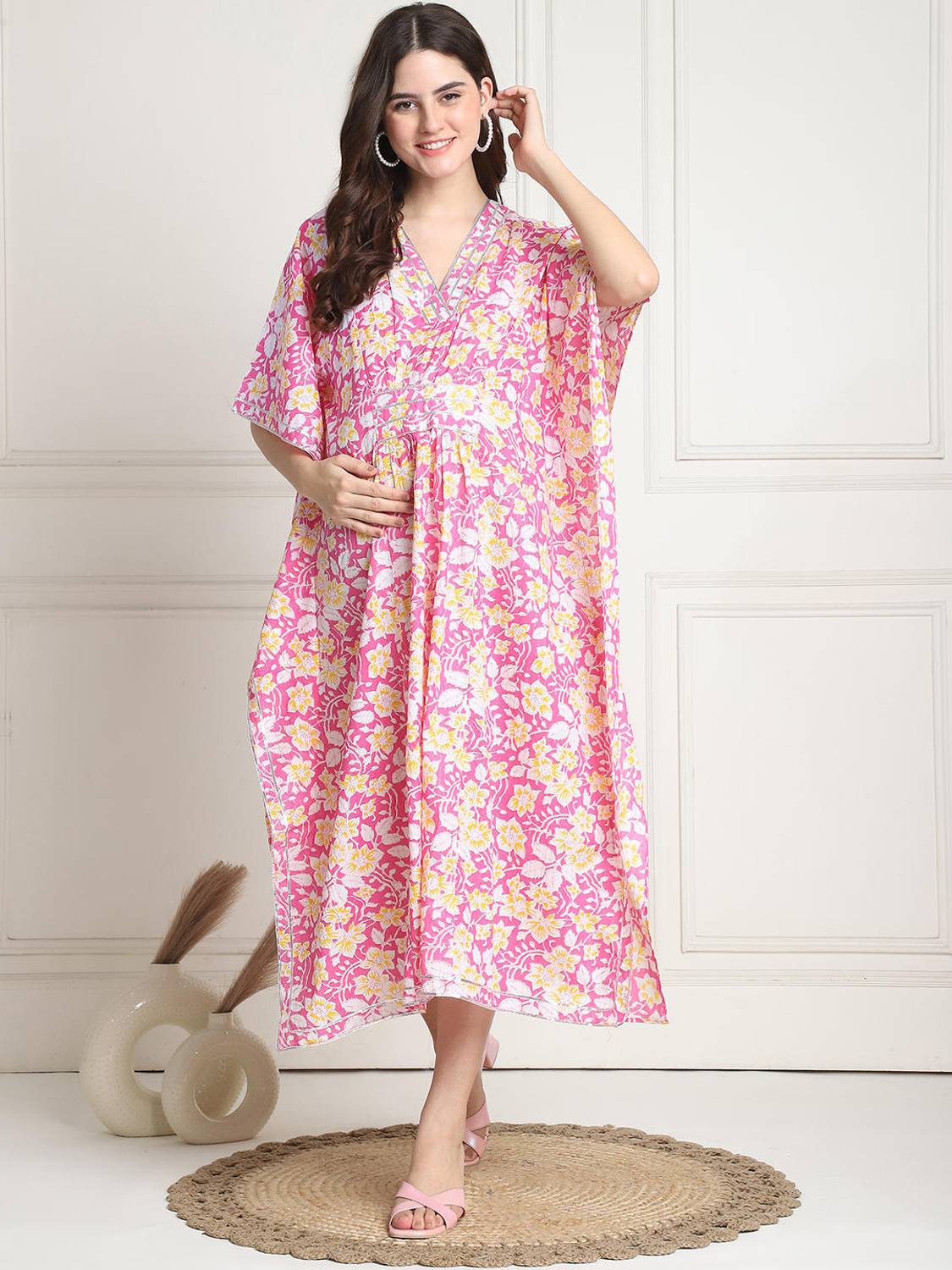 Secret Wish Women Kaftan Pink Midi/Calf Length Dress