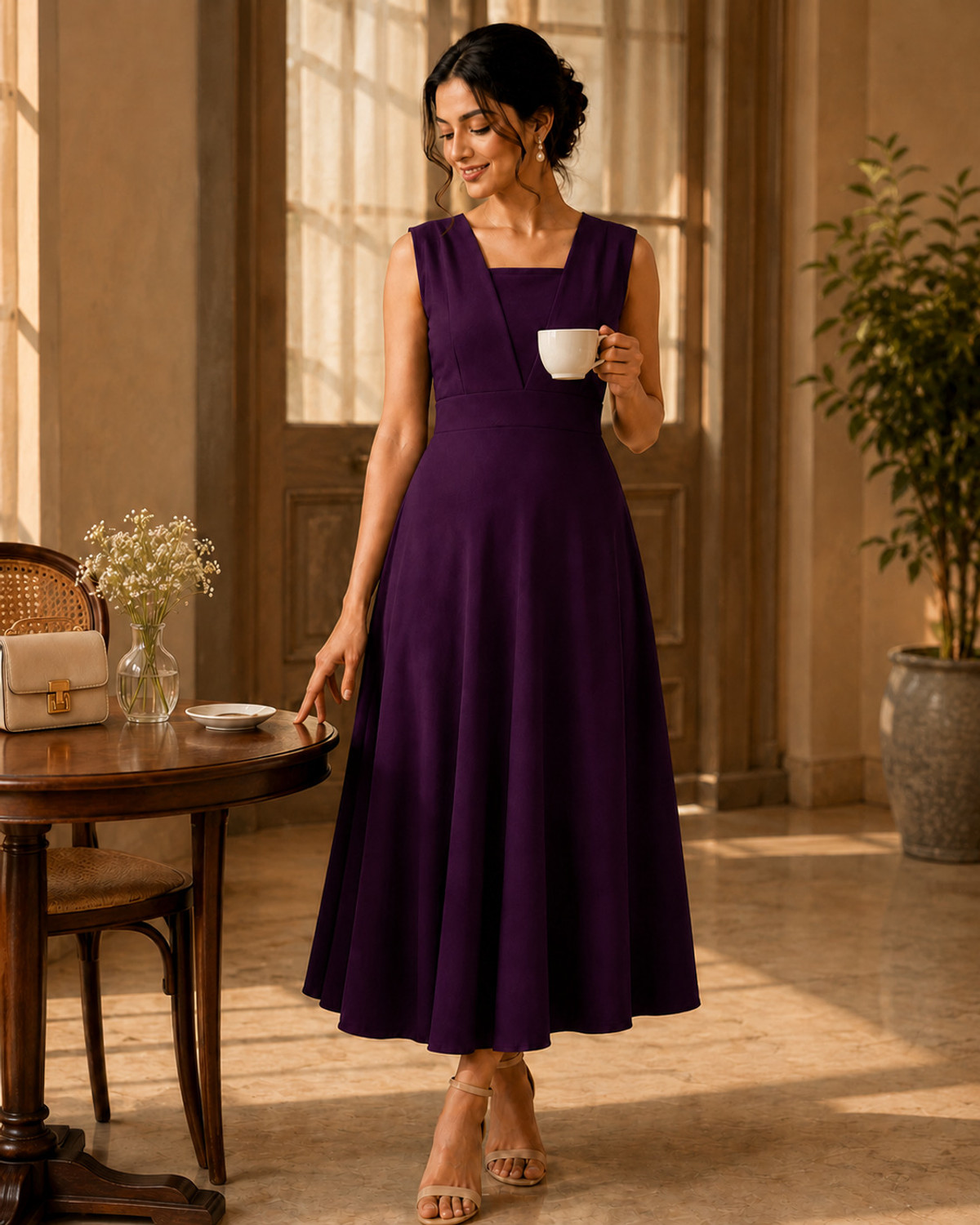 Image of SHRASTHA Women A-line Purple Midi /Calf Length Dress