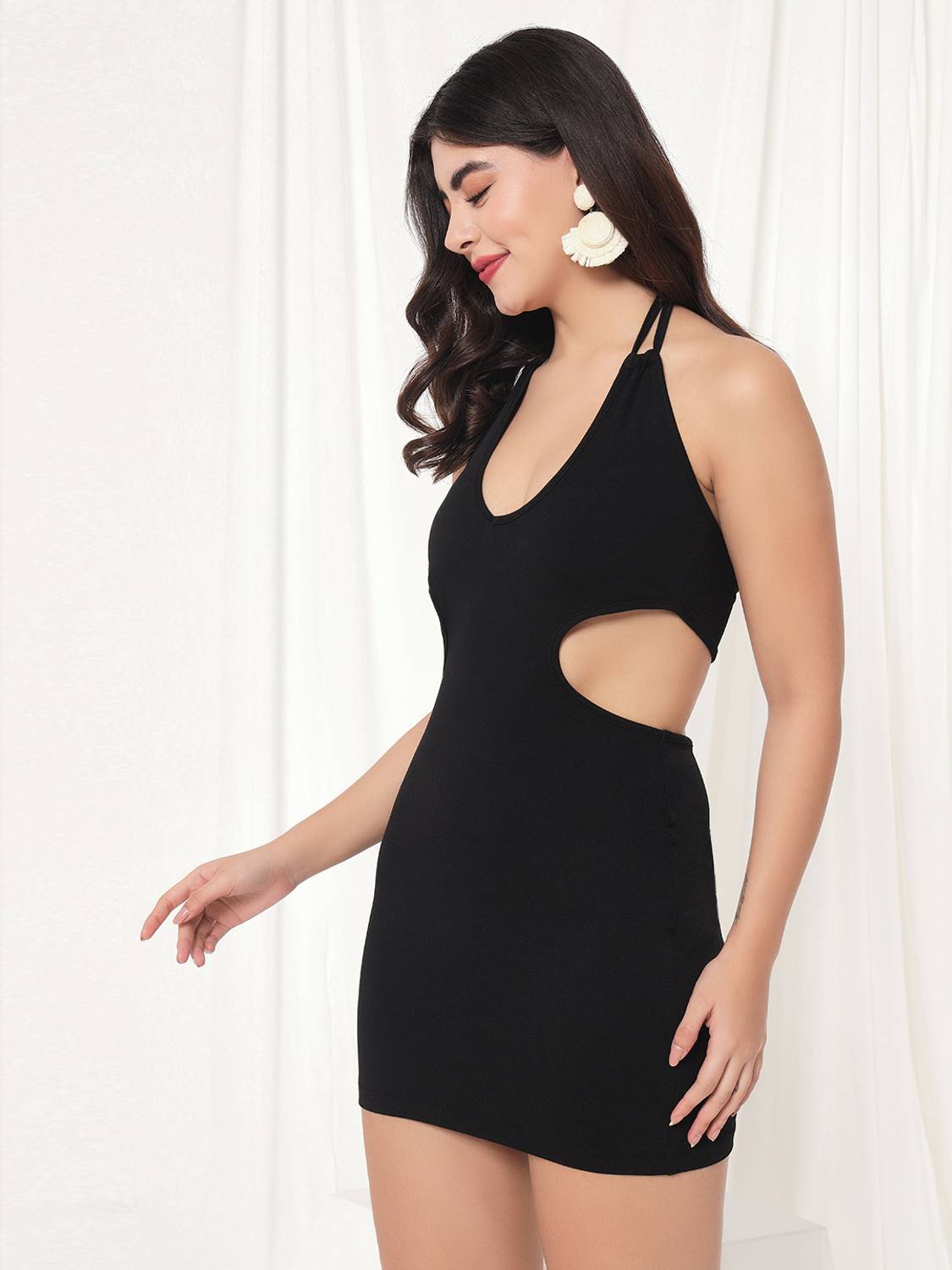 TANDUL Women Black Bodycon Mid Thigh Dress - Image 3