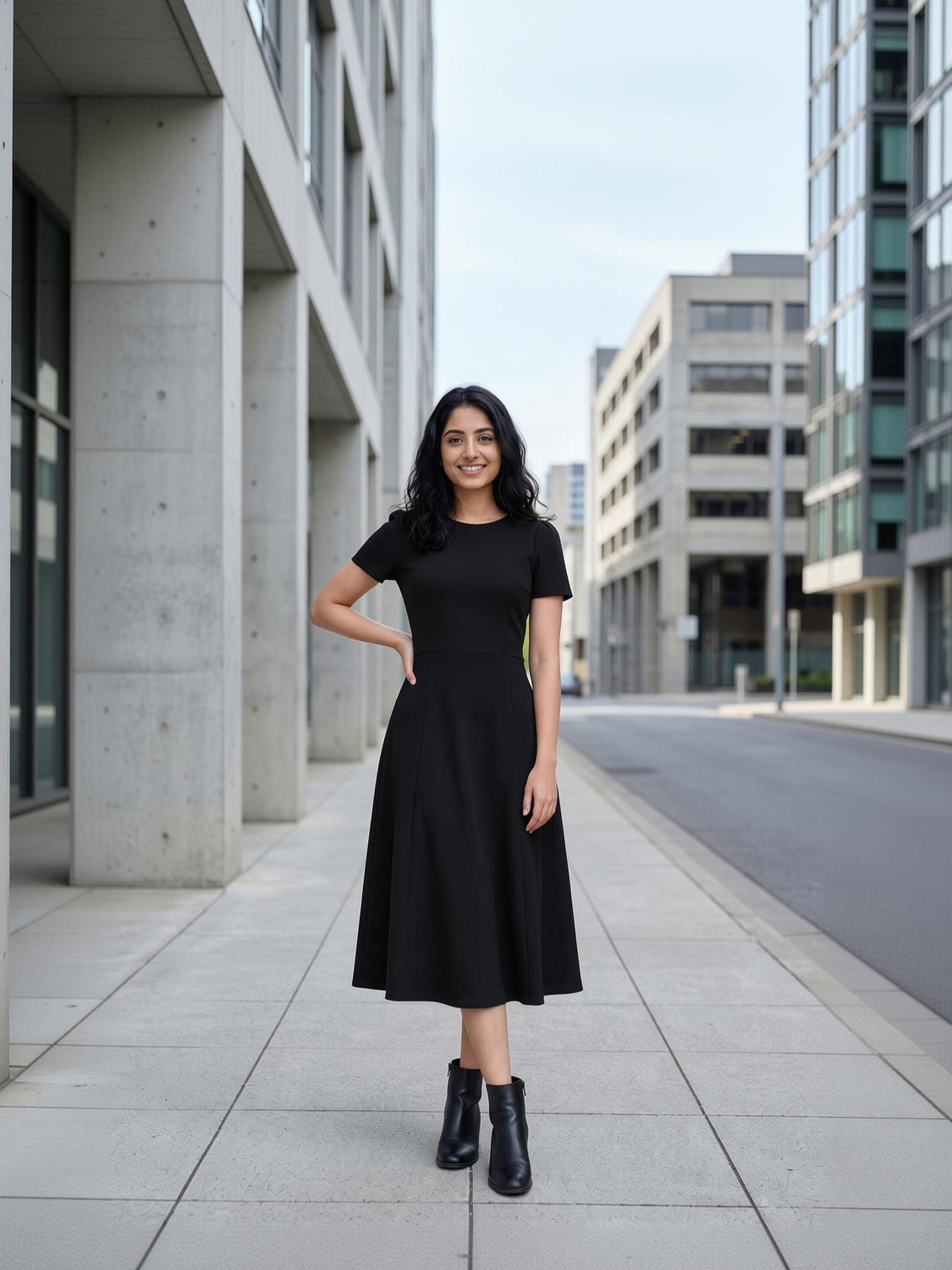 Selvia Women Fit and Flare Black Midi/Calf Length Dress