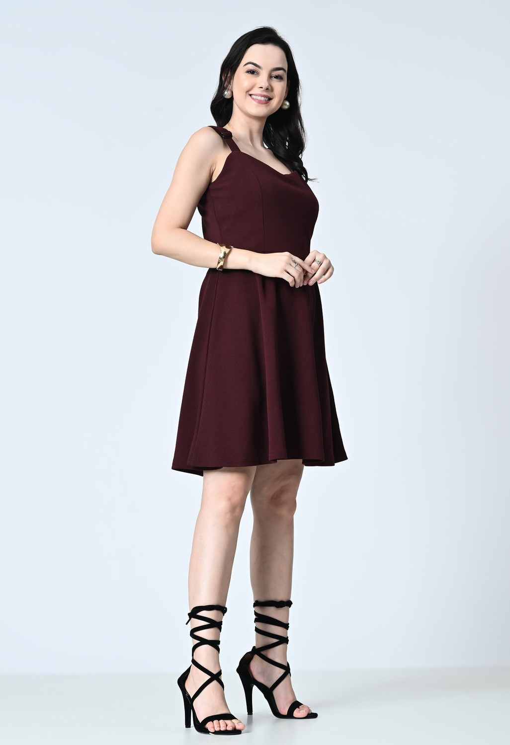 Image of OWL MINK Women Fit and Flare Maroon Knee Length Dress