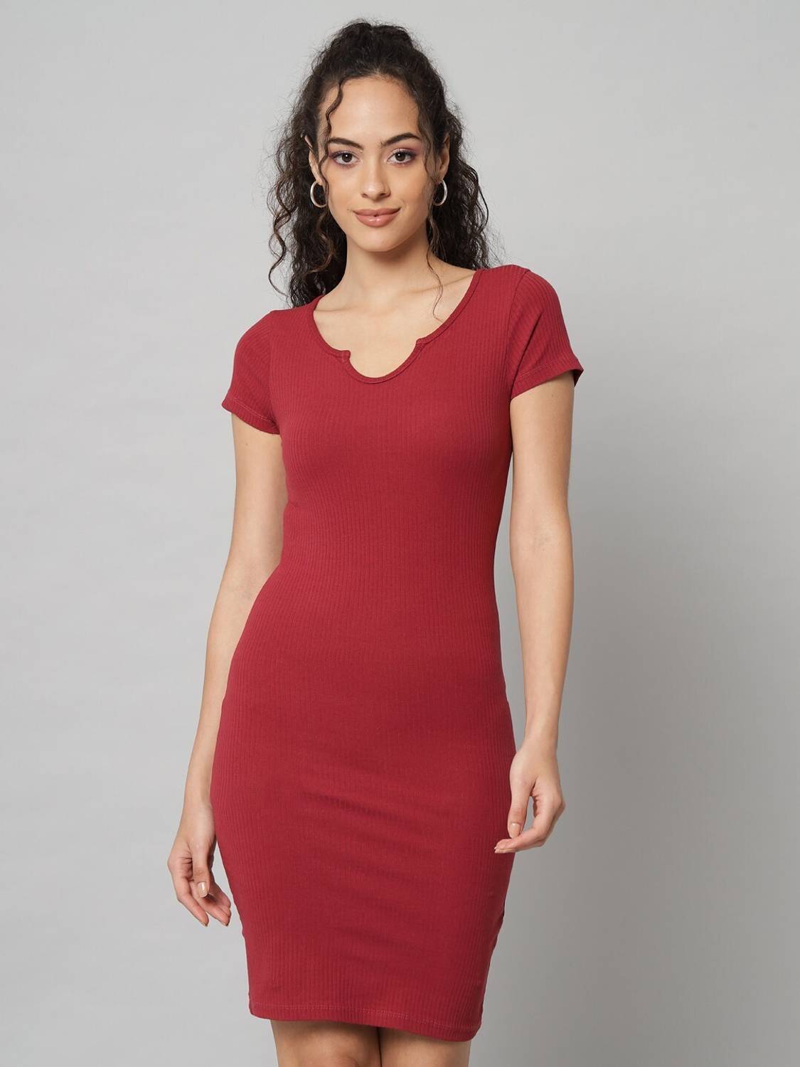 GUTI Women Bodycon Maroon Above Knee/Mid Thigh Length Dress