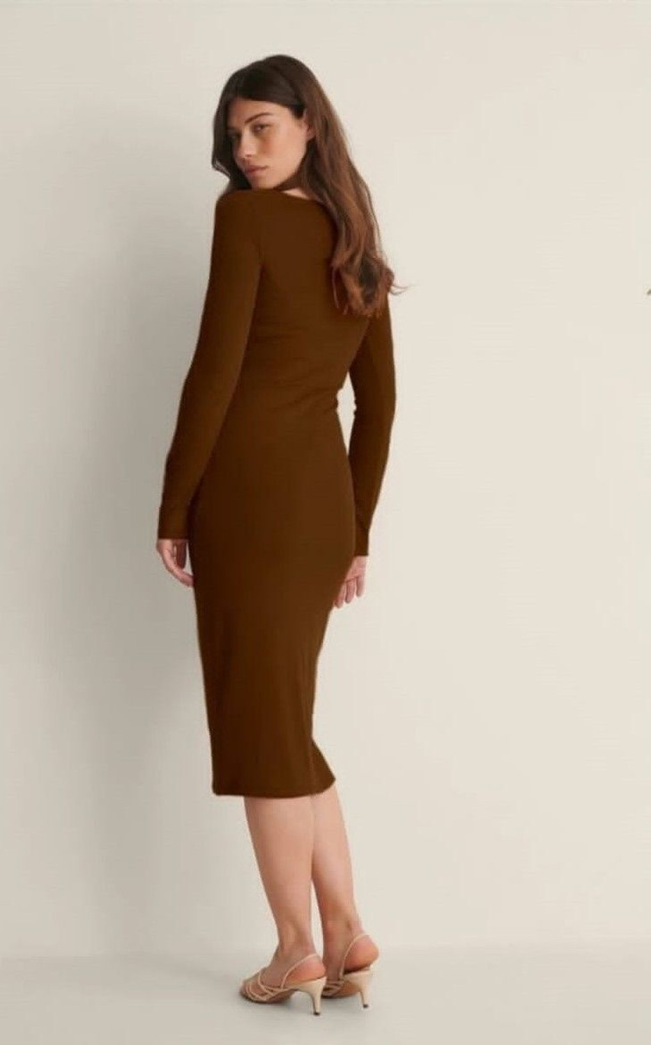 Image of Western Darji Women Bodycon Brown Below Knee Dress