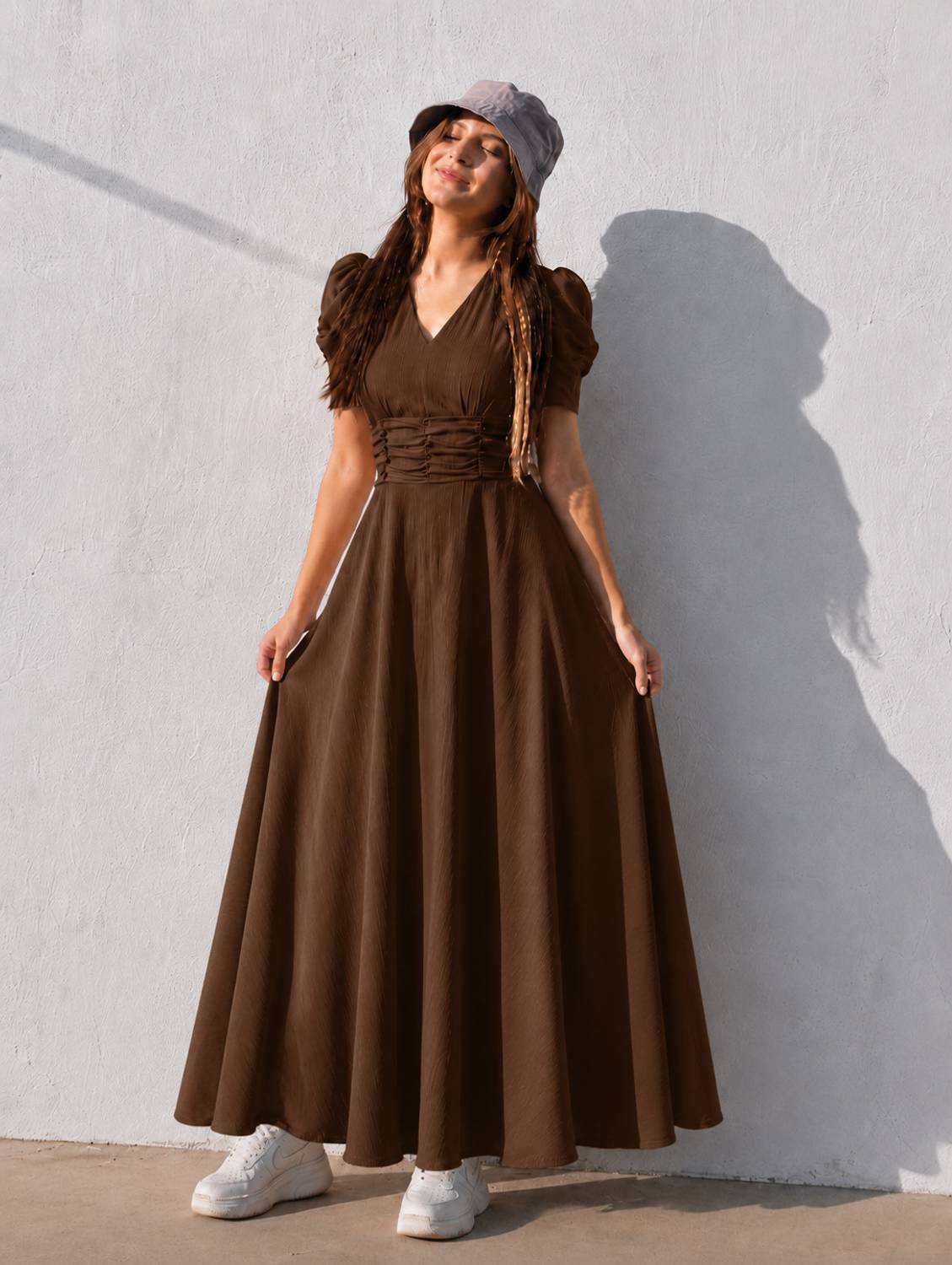 METRONAUT Women Fit and Flare Brown Ankle Dress - Image 3