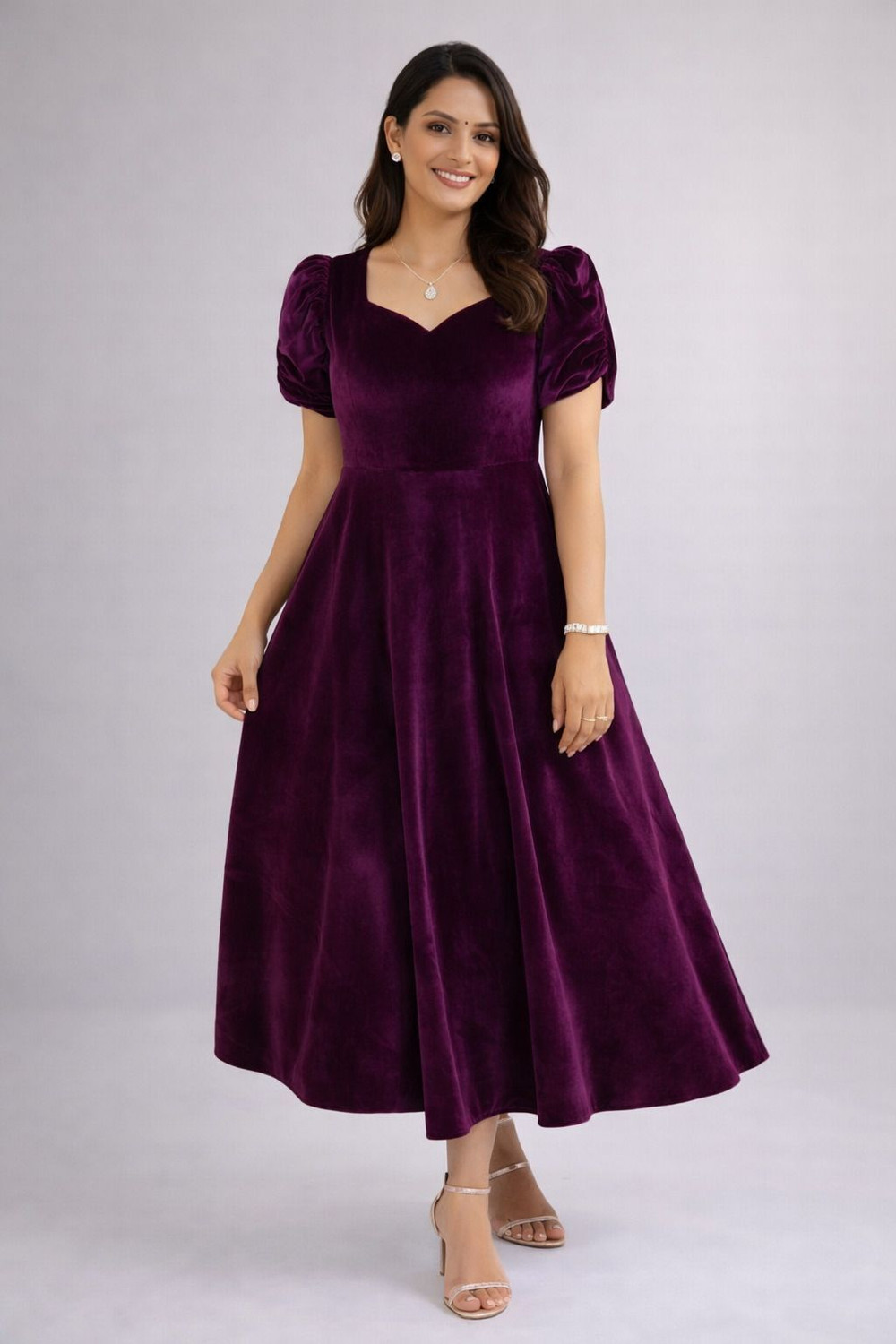 Image of Freyal Enterprise Women Fit and Flare Purple Ankle Length Dress