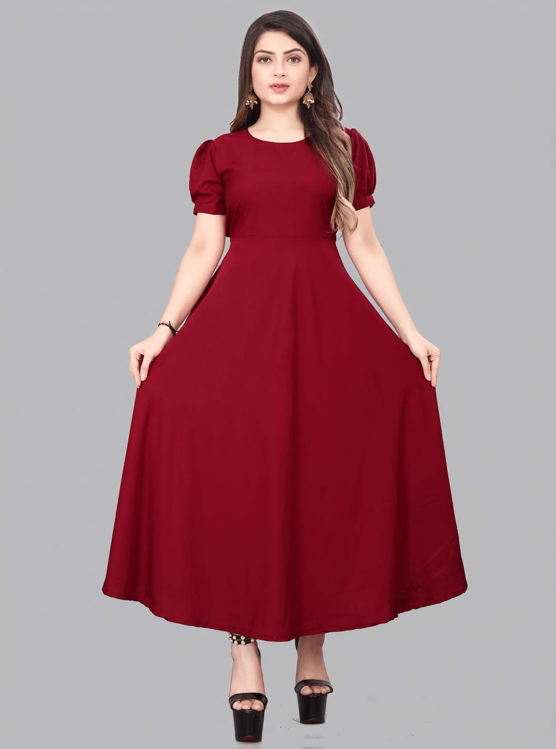 Image of OZEX Women A-line Purple Ankle Length Dress