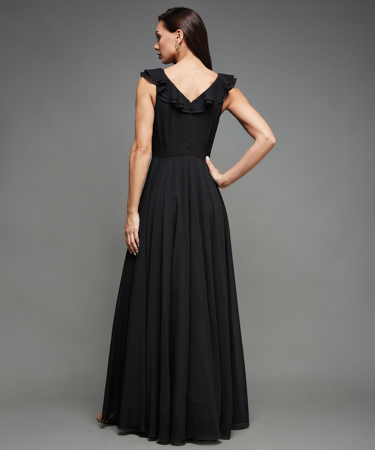 Image of Miss Chase Women Ruffled Black Maxi /Full Length Dress