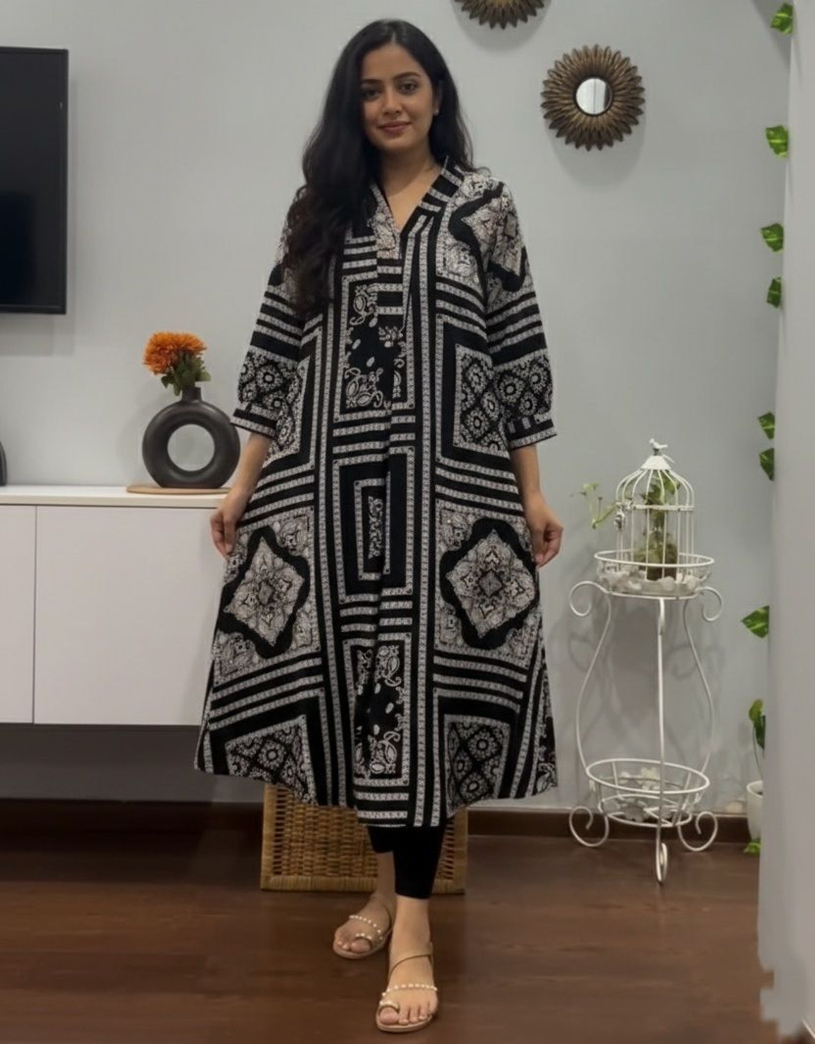 Image of Chaukas Women A-line Black Below Knee Dress