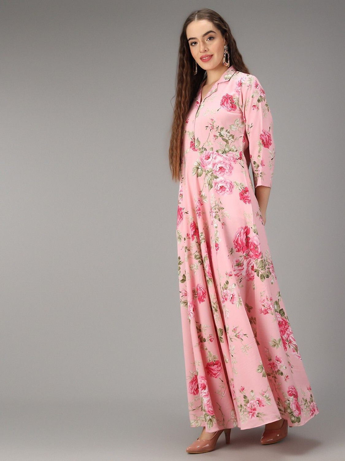 Image of Rudraaksha Women A-line Pink, Green Maxi /Full Length Dress