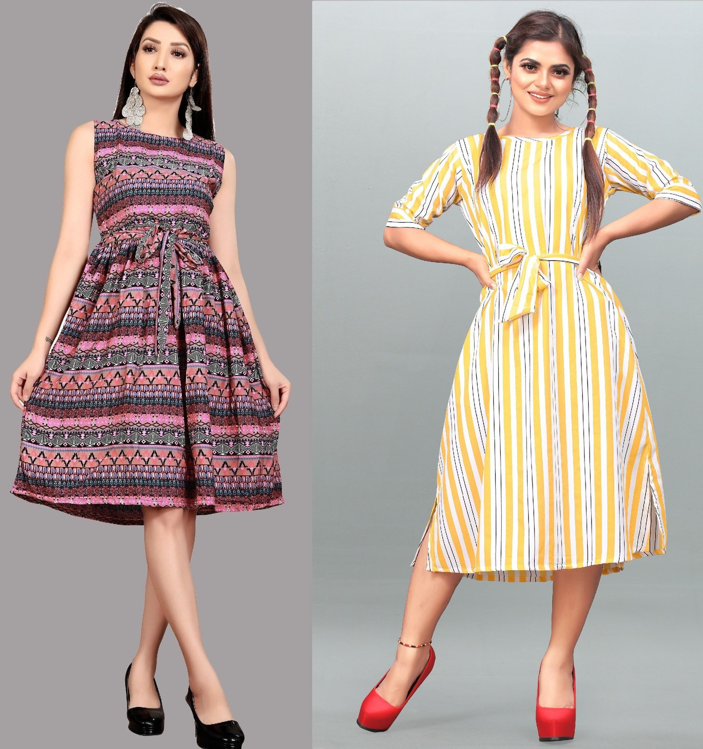 Image of tanvi creation Women Fit and Flare Multicolor Below Knee Dress