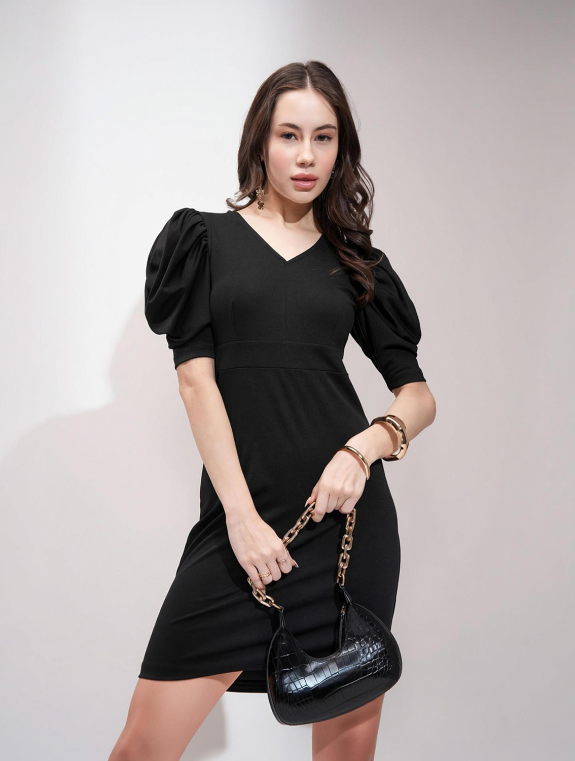 Image of Tokyo Talkies Women A-line Black Knee Length Dress