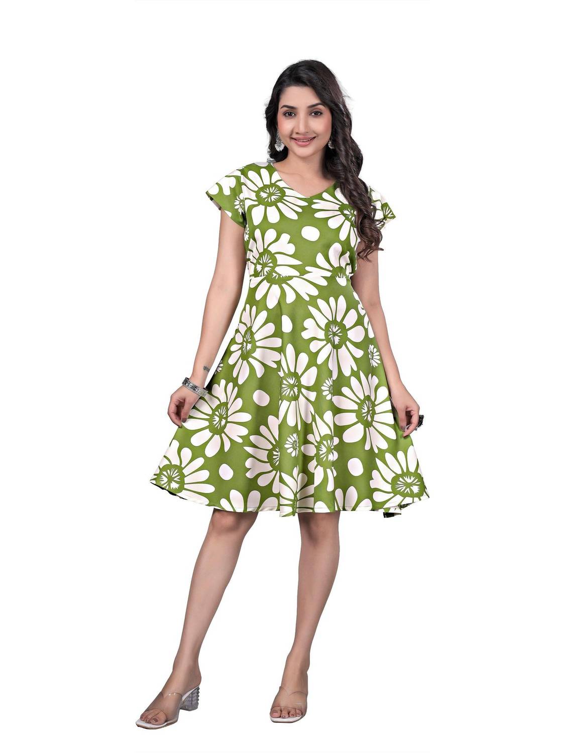 A.B.A Women Fit and Flare Light Green Above Knee/Mid Thigh Length Dress
