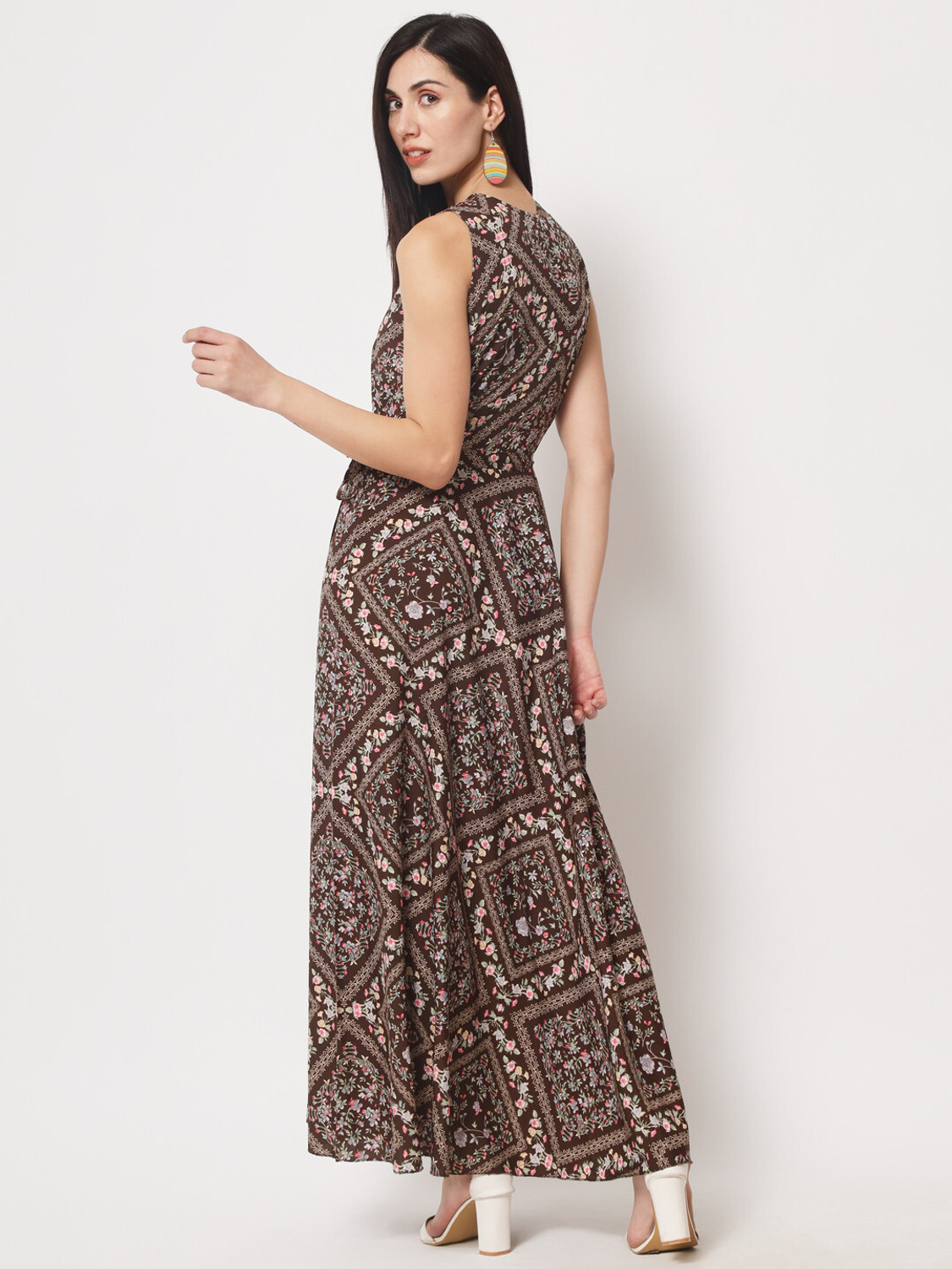 Image of Rudraaksha Women A-line Brown Maxi /Full Length Dress