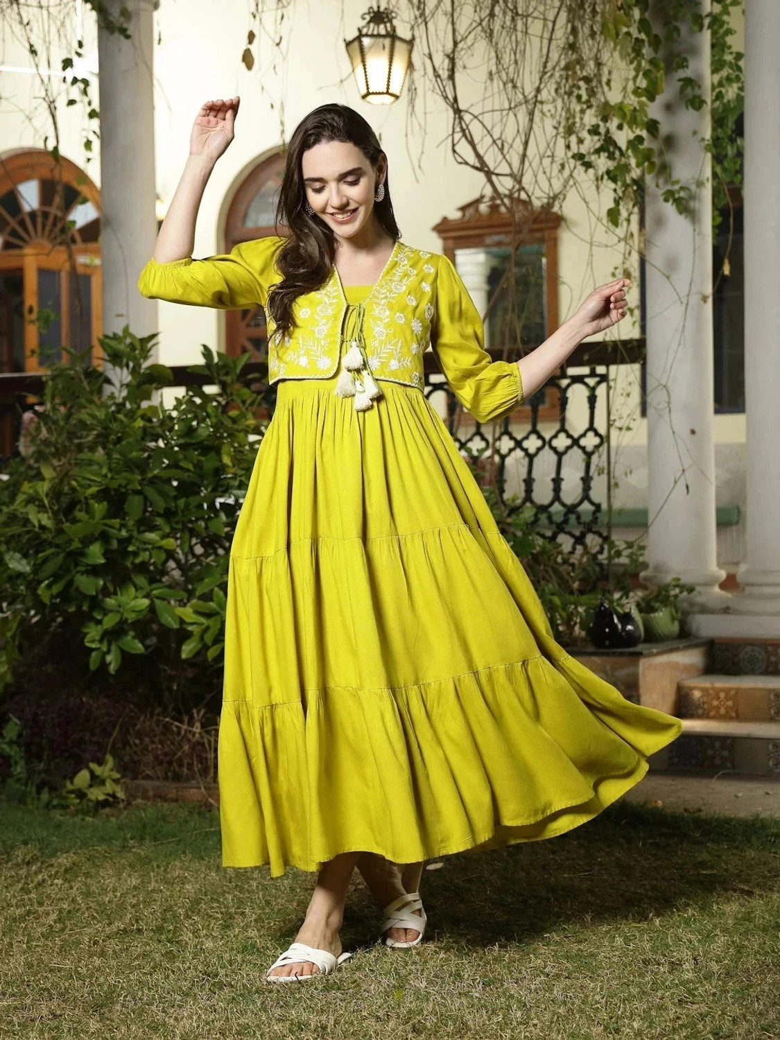 Image of Stylum Women Empire Waist Light Green Maxi /Full Length Dress