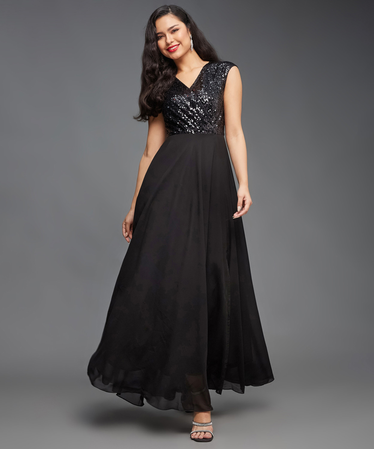 Image of Miss Chase Women Wrap Black Maxi /Full Length Dress