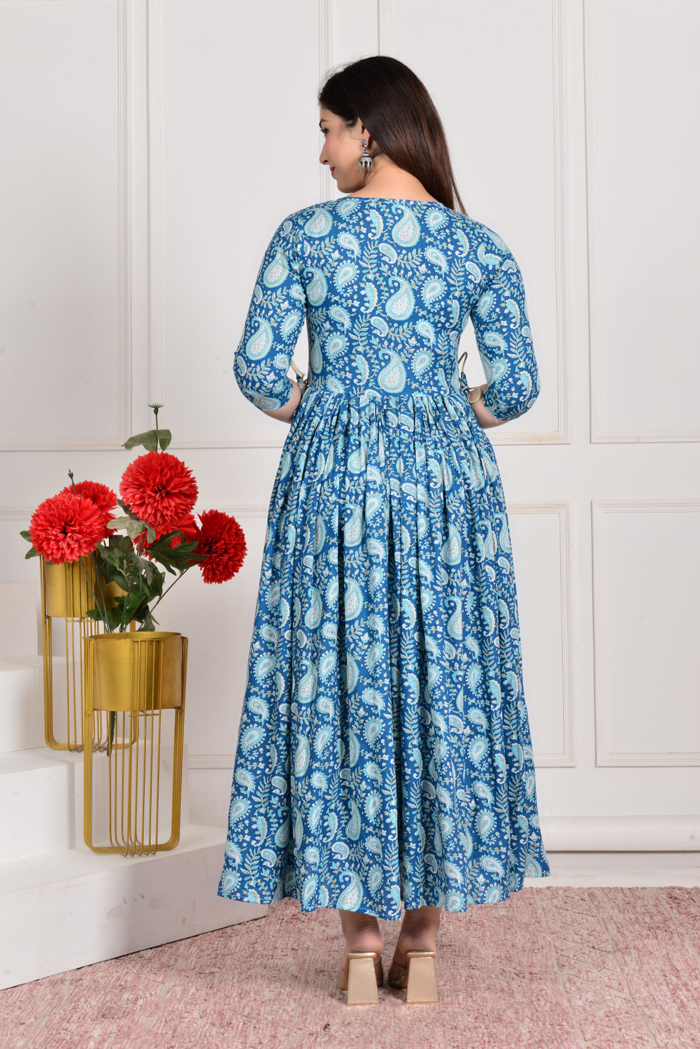 Image of METRONAUT Women Fit and Flare Blue Midi /Calf Length Dress