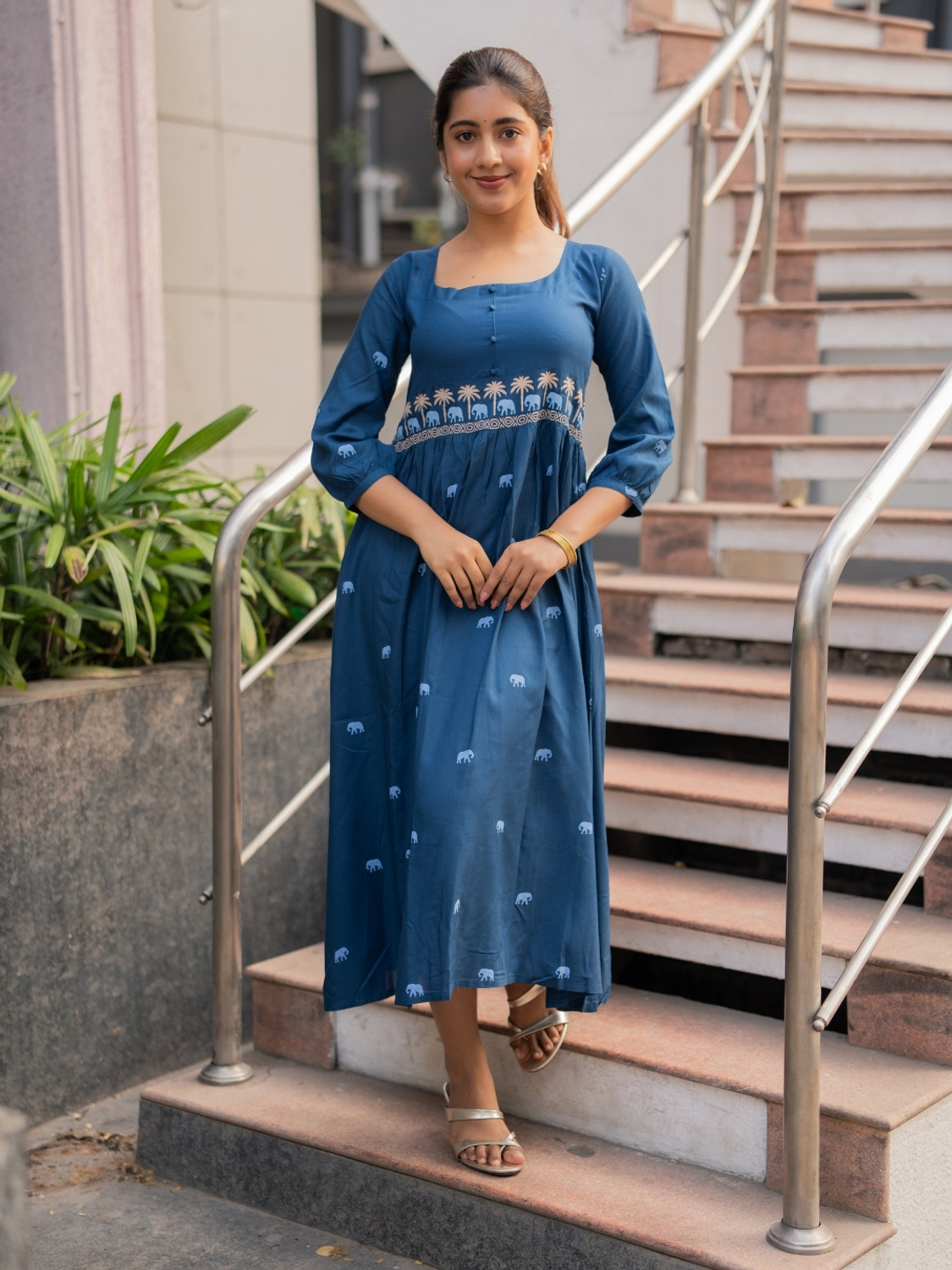 Image of hayclothing Women A-line Blue Maxi /Full Length Dress