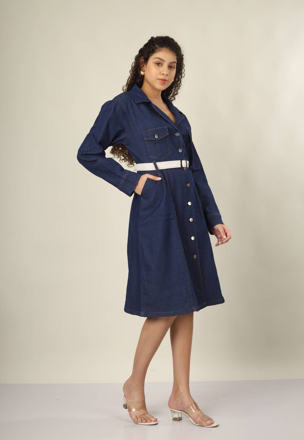AKSHA CREATION Women Fit and Flare Dark Blue Knee Length Dress