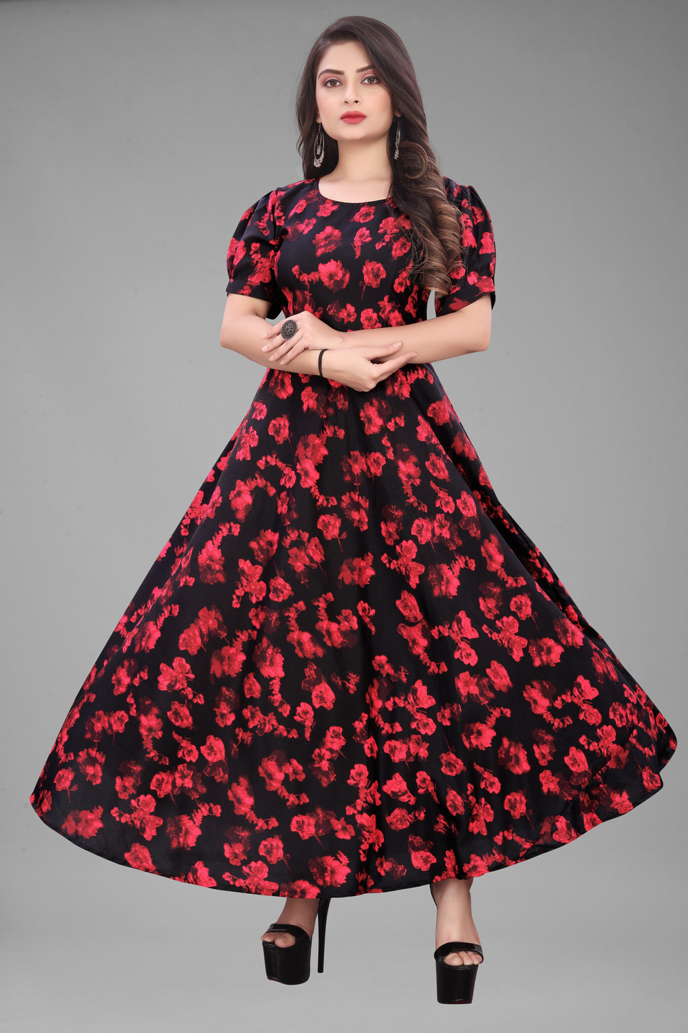 Image of Qena Women Maxi Red, Black Full Length Dress