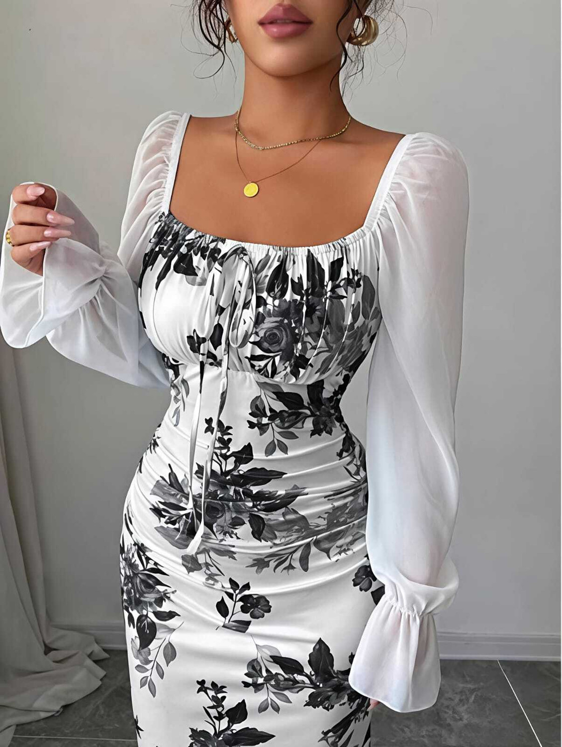 Image of MAHALAXMIJI.FASHION Women Fit and Flare White, Black Maxi /Full Length Dress