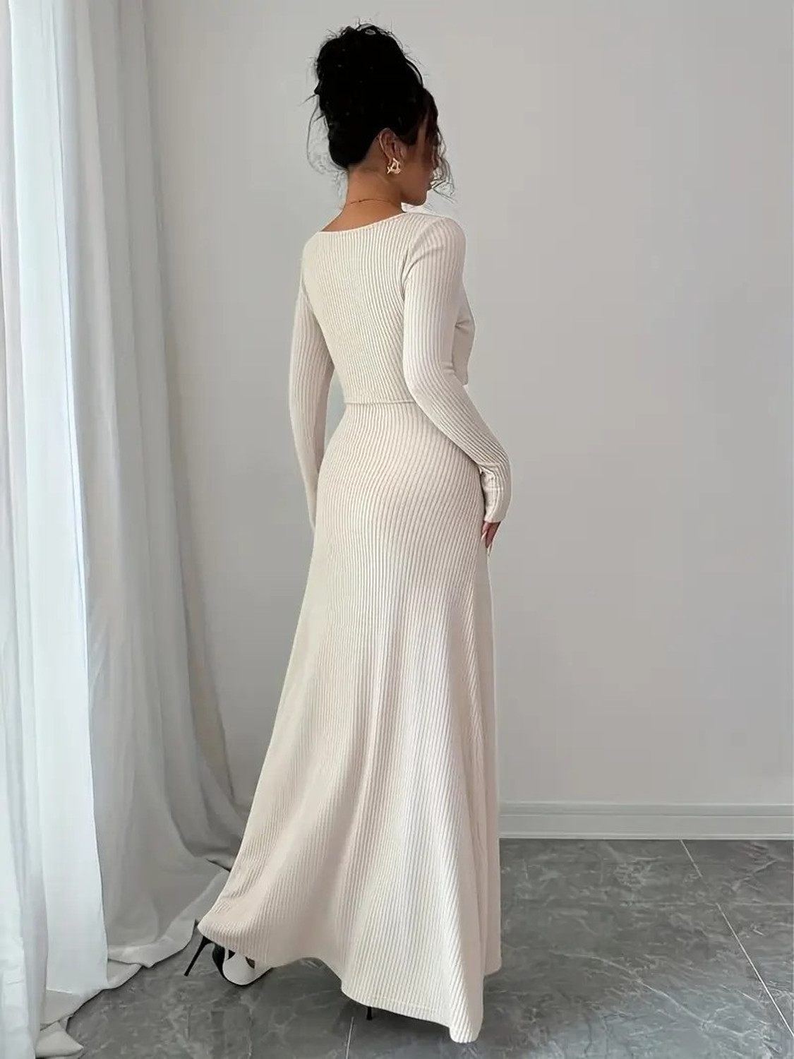 Image of WANQUILA Women Fit and Flare Beige Maxi /Full Length Dress